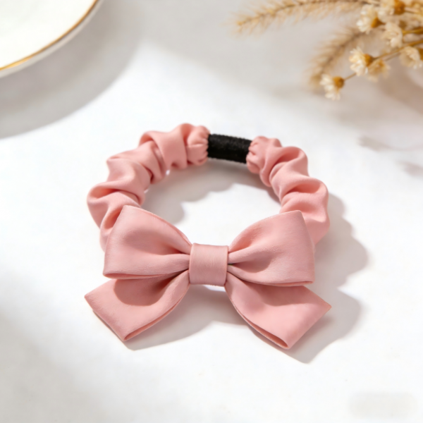 Silky Blush Satin Bow Scrunchie| Set of 5, Medium