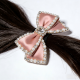 Elegant Pink Satin Pearl-Crystal Bow Hair Tie| Set of 5, Medium