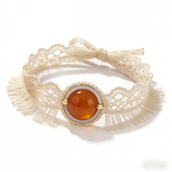 Vintage Lace Fringe Hair Tie (Amber Accent)