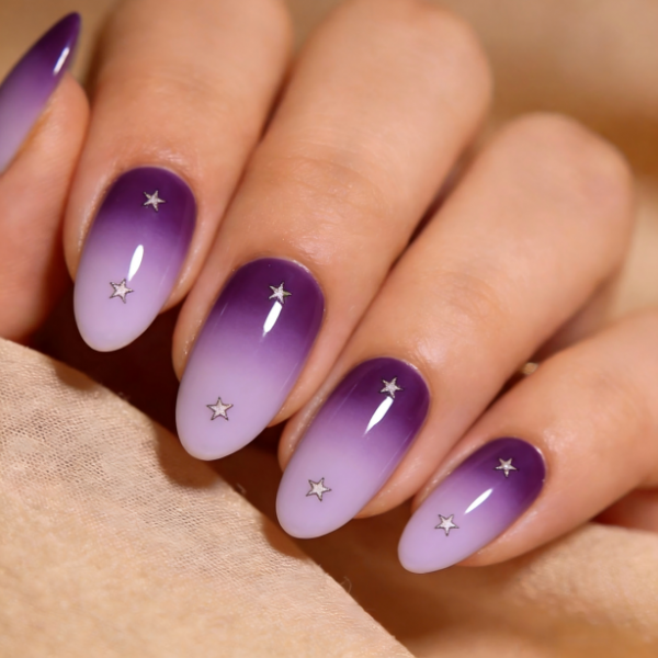 Purple Ombre Silver Star Gem Nail Set- Contains 22 Wraps