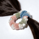 Cozy Fuzzy Pastel Pearl Scrunchie (Bell Charm)| Set of 5, Medium