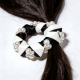 Modern Black-White Geometric Pearl Scrunchie| Set of 5, Medium